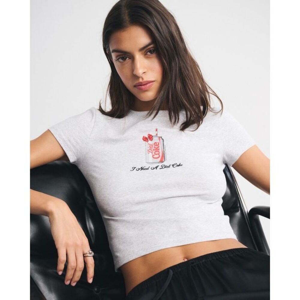 Abercrombie & Fitch Light Gray Crop Tee with Red Graphic